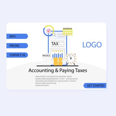 Accounting and paying tax online landing page. Vector financial business online, concept of service for finance work illustration