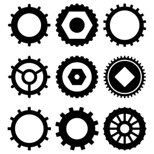 Gear Wheels Black Silhouette Collection Cogwheels Vector Industrialization Factory Production — Stock Vector