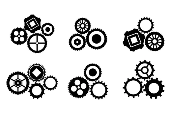 Cogwheels Cooperation Connection Black White Set Part Gear Vector Illustration — Stock Vector
