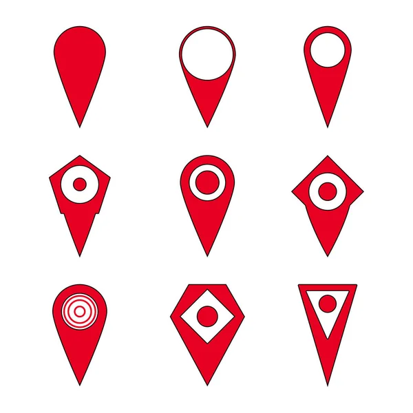 ピンの場所セット 旅行や観光 方向性やガイドルートの目的地 ベクトルイラスト 地図赤マーカー Gps位置情報ピン 観光アプリ 都市マークポインタ 場所方向記号 — ストックベクタ