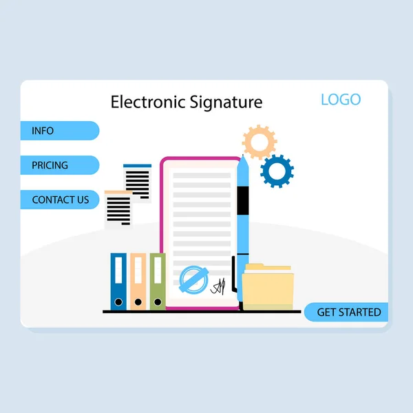 Signature Électronique Page Accueil Service Contractuel Intelligent Illustration Vectorielle Signe — Image vectorielle