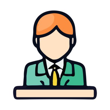 Avatar Adam 'dan yardımcı ve destek hizmetine. Vecot illüstrasyon. Destek yardımı, servis kesici, takım elbiseli kızıl adam, online asistan, iş iletişimi, telefon tamircisi