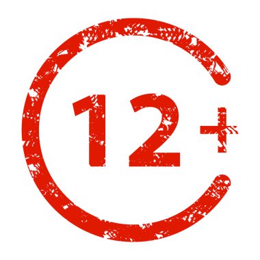 Kauçuk damga 12 yaş sınırını işaretle. Grafik Pul Rozeti Vektörü, doğum günü veya içki yasağı, element olay mührü, sınırlandırılmış film illüstrasyonu