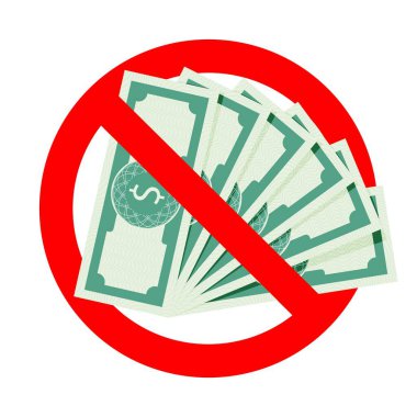 Nakit rüşvet yok, içki yasağı doları, yasaklama sembolü, önleme vektörü rüşvet ve yozlaşma, yasaklı para birimi rüşveti illüstrasyonu