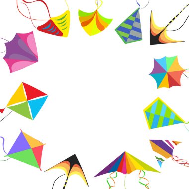 Çocuklar için renkli uçan uçurtma şablonu bayramı veya kitap, geleneksel özel yapım batranti, merasim makar dini, kuyruk tasviri, kutlama poster Hindistanlı, özgürlük uçuşu oyuncak vektörü