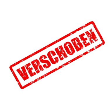 Alman olayı için lastik mühür dokusunu ertele, ertele ve yeniden planla, duyuruyu bildir, etiketle ve etiketle, resmi mesajı mühürle, vektör illüstrasyonunu