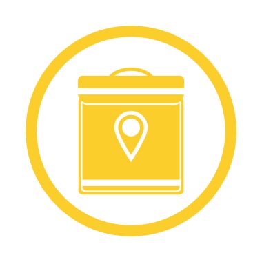 Kurye çantası yazdırma simgesi, etiket alımı ve paket teslimatı basit, pazarlama kuryesi teslimatı, vektör illüstrasyonu