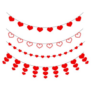 Kalp çelengi, sevgililer günü bayramı seti, romantik bayrak, resim tasarımı pembe, şenlik süsü için ip, asılı parti vektörü