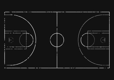 Basketbol sahası siyah tahtayı tebeşirle, oyun sahasında, top sahasında, şema planında, vektör illüstrasyonunda, tasarım spor takımında