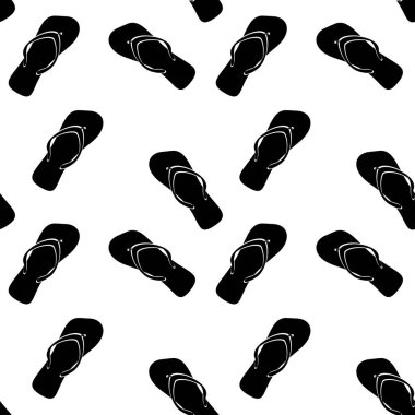 Siyah beyaz parmak arası terlikler kusursuz, tatil ve tatil, tropikal tatil, tasarım vektör çizimi, yaz plajı ayakkabısı terliği