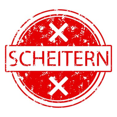 Üniversite eğitimi için başarısız sınav kauçuk damgası, Almanca dili, Almanca başarısız kauçuk, pul, vektör illüstrasyonu, tasarım reddi, sınav iptal,