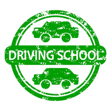 Sürücü kauçuk damgası, profesyonel trafik ulaşımı, eğitmenden ders, öğretmen Mark 'a araba kullanmayı öğretmek.