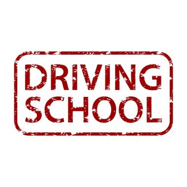 Sürücü kauçuk damgası, sürücü kursu eğitimi, marka otomobili, araç okulu, vektör illüstrasyonu