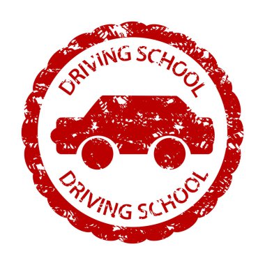 Araba baskılı sürücü kursu için lastik damga, otomatik baskı, pul eğitimi, lastik sembol kullanımı, otomobil çizimi, vektör illüstrasyonu