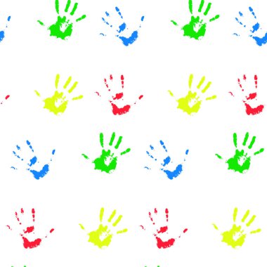 Çocuk eli, avuç içi, avuç içi, parmak izi ve el izi boyası, yaratıcı oyun, çeşitlilik çocukları eğlencesi, vektör illüstrasyonu