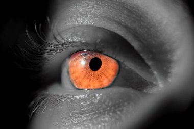 İris gözlü insan. Siyah arkaplanda makro içerisindeki gözbebeği