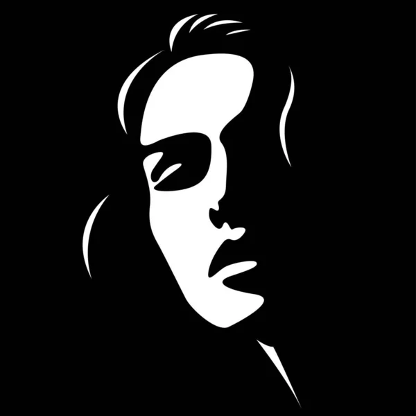 Vector Black White Light Shadow Isolated Illustration Beautiful Female Face — Vector de stock