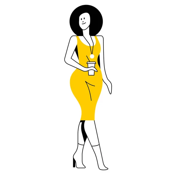 Wektor Płaski Design Modny Liniowy Ilustracja Piękna Stylowa Kobieta Afrykańskim — Wektor stockowy