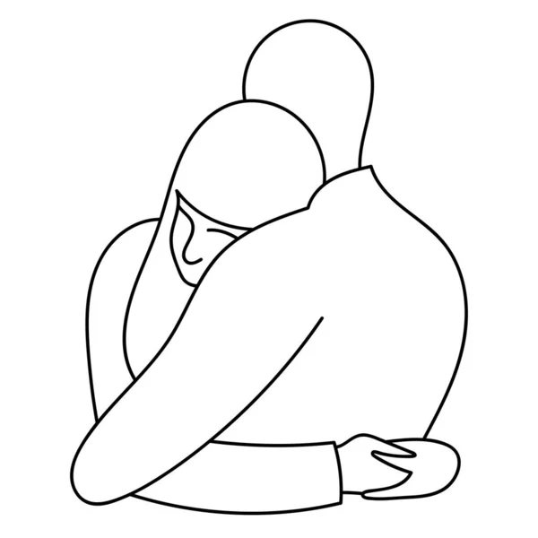 在白色背景上孤立的拥抱伴侣的卡通风格中的矢量线性可爱的插图 非常甜蜜 可用作情人节或国际拥抱日的卡片 — 图库矢量图片