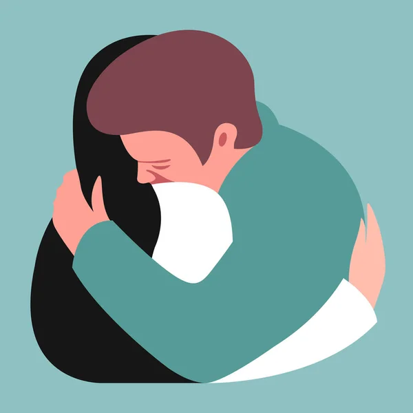 Vector Stylized Illustration Two Hugging People Love Pastel Trendy Color — Vetor de Stock