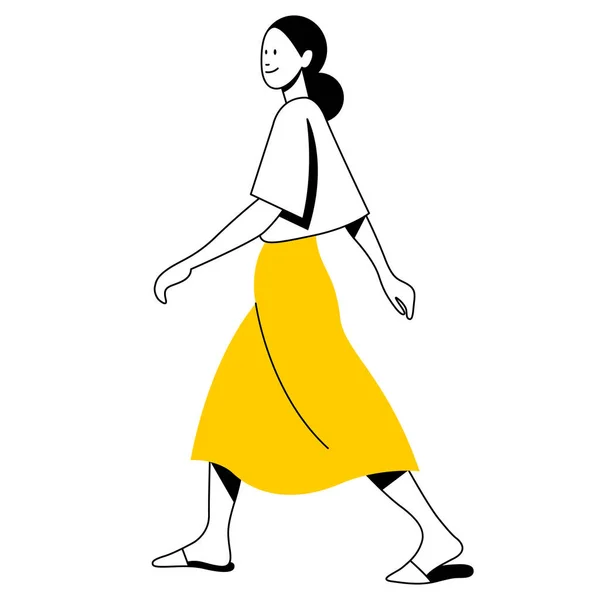 Векторный Плоский Дизайн Модная Линейная Иллюстрация Красивая Стильная Женщина Длинной — стоковый вектор