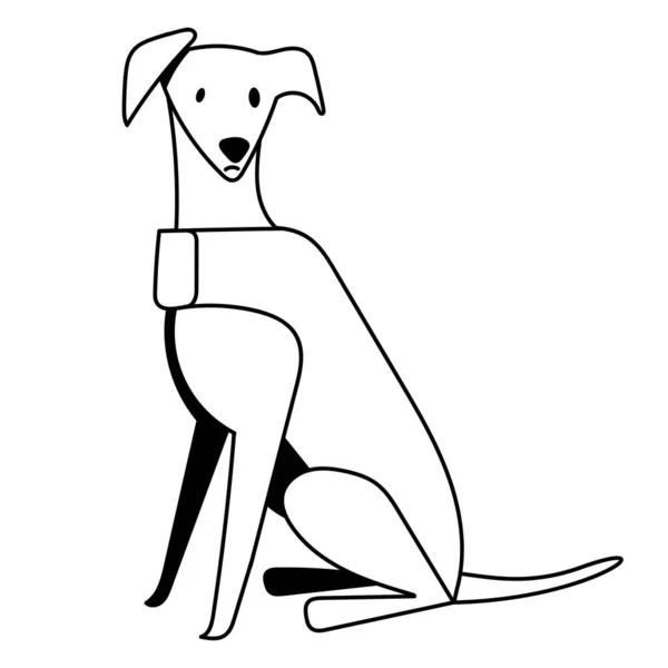 白い背景に隔離された冬を歩くための服の中で面白いかわいい犬のベクトル線図 ペットショップ 犬の服 犬の製品 犬のコース 犬の食べ物 犬のクラブに便利な — ストックベクタ