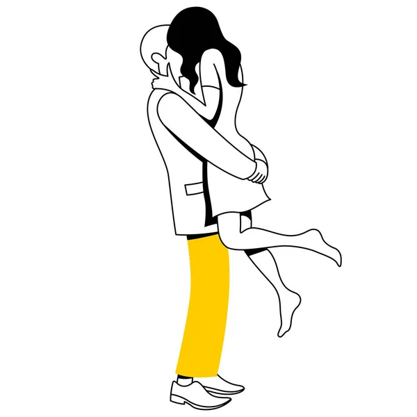 Tendenza Vettoriale Immagine Lineare Una Coppia Carina Amanti Baciare Abbracciare — Vettoriale Stock