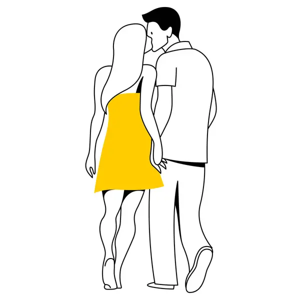Imagem Linear Tendência Vetorial Casal Bonito Amantes Beijando Abraçando Tipo — Vetor de Stock