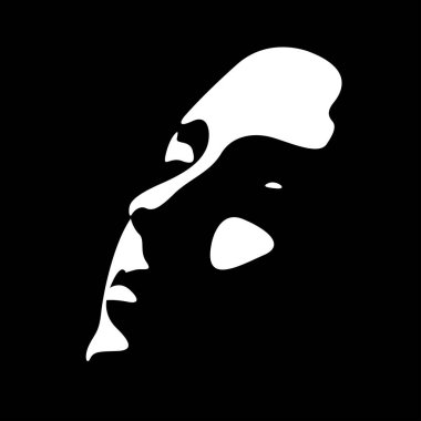 Bir gölgenin oluşturduğu güzel bir kadın yüzünün siyah beyaz vektör çizimi. Kadınlar için reklam ürünleri, güzellik salonları, dekoratif ve bakım kozmetik ürünleri, logo, poster, tasarım