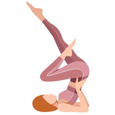 Vektör illüstrasyon güzel ince kız spor giyim (tayt ve spor sutyen) yoga, esneme, spor, spor, antrenman yapıyor, beyaz arka planda izole edilmiş. yoga bölümü, pilates, meditasyon.