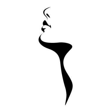 Bir gölgenin oluşturduğu güzel bir kadın yüzünün siyah beyaz vektör çizimi. Kadınlar için reklam ürünleri, güzellik salonları, dekoratif ve bakım kozmetik ürünleri, logo, poster, tasarım