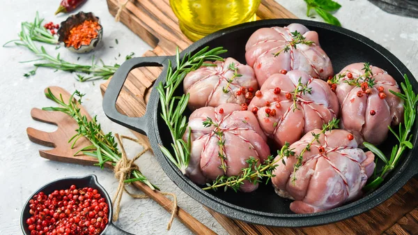 Turkey Cutlets Spices Rosemary Ready Cook Barbecue Black Concrete Background — Stock Photo, Image