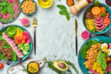 Odaklanamayan gıda geçmişi. Hazır yemek ve yemek kavramı. Üst Manzara. Metnin için boş yer.