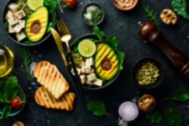 Odaklanamayan gıda geçmişi. Vejetaryen yemeği kavramı. Üst Manzara. Metnin için boş yer.