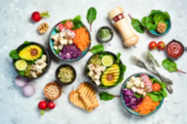 Defokussierte Lebensmittel Hintergrund Konzept Der Zubereiteten Mahlzeiten Und Lebensmittel Ansicht — Stockfoto