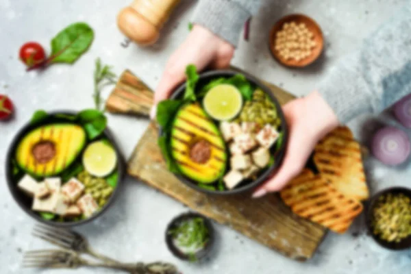 Defokussierte Lebensmittel Hintergrund Konzept Der Zubereiteten Mahlzeiten Und Lebensmittel Ansicht — Stockfoto