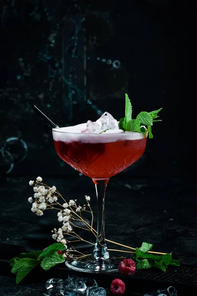 Margarita Lampone Cocktail Con Liquore Lampone Bicchiere Menù Bar Uno — Foto Stock