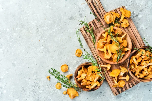Cooking Chanterelle Mushrooms Kitchen Table Ready Cooked Top View Free — Stock Photo, Image