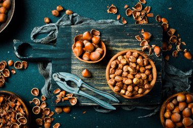 Fındık kadar sağlıklı organik kahverengi filbert sonbahar arka plan konsepti. Gıda arkaplanı.