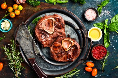 Dana budu, OssoBuco eti, İtalyan osso buco bifteği. Üst görünüm.