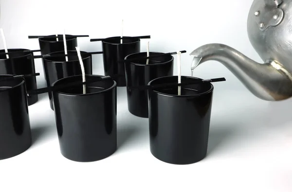 Many Luxury Black Glasses White Table Used Containers Making Aroma — 스톡 사진