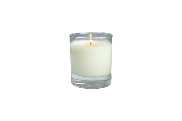 Aromatic Scented Lighting Glass Candle Isolated White Background — Stock Photo, Image