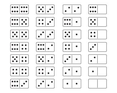 Beyaz arkaplandaki domino taşlarının tamamı