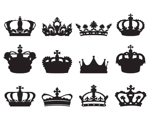 Black Silhouettes Crowns White Background — ストックベクタ