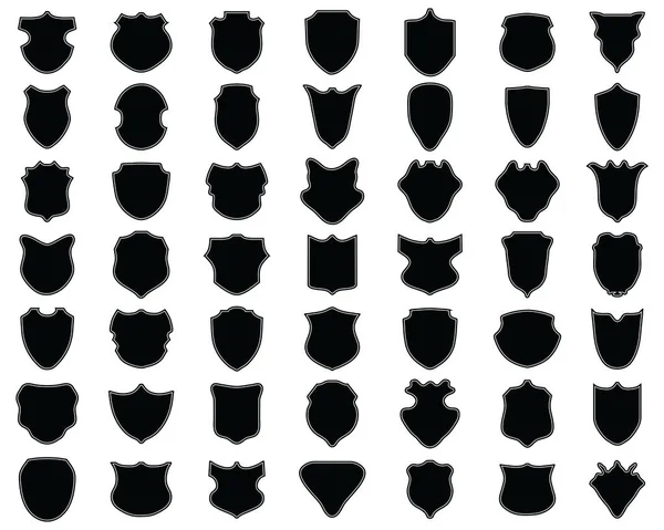 Чорні Силуети Щитів Білому Тлі — стоковий вектор