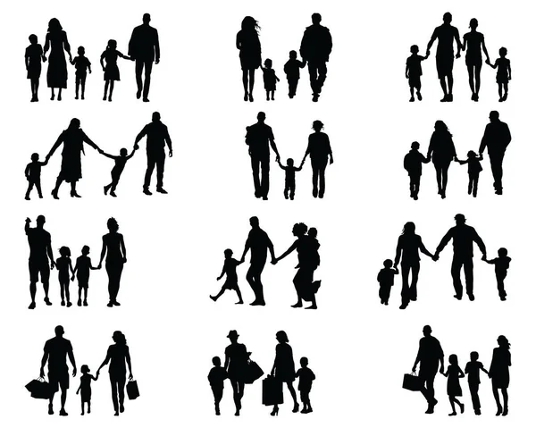 Silhouettes Noires Familles Promenade Sur Fond Blanc Graphismes Vectoriels