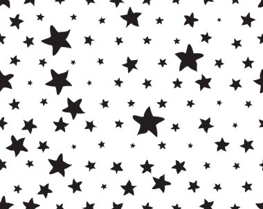 Siyah yıldızlar, gelişigüzel boyutlar, pürüzsüz desenli dijital clipart
