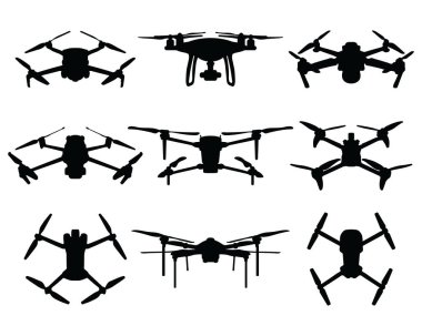 Beyaz arkaplanda dronların siyah siluetleri