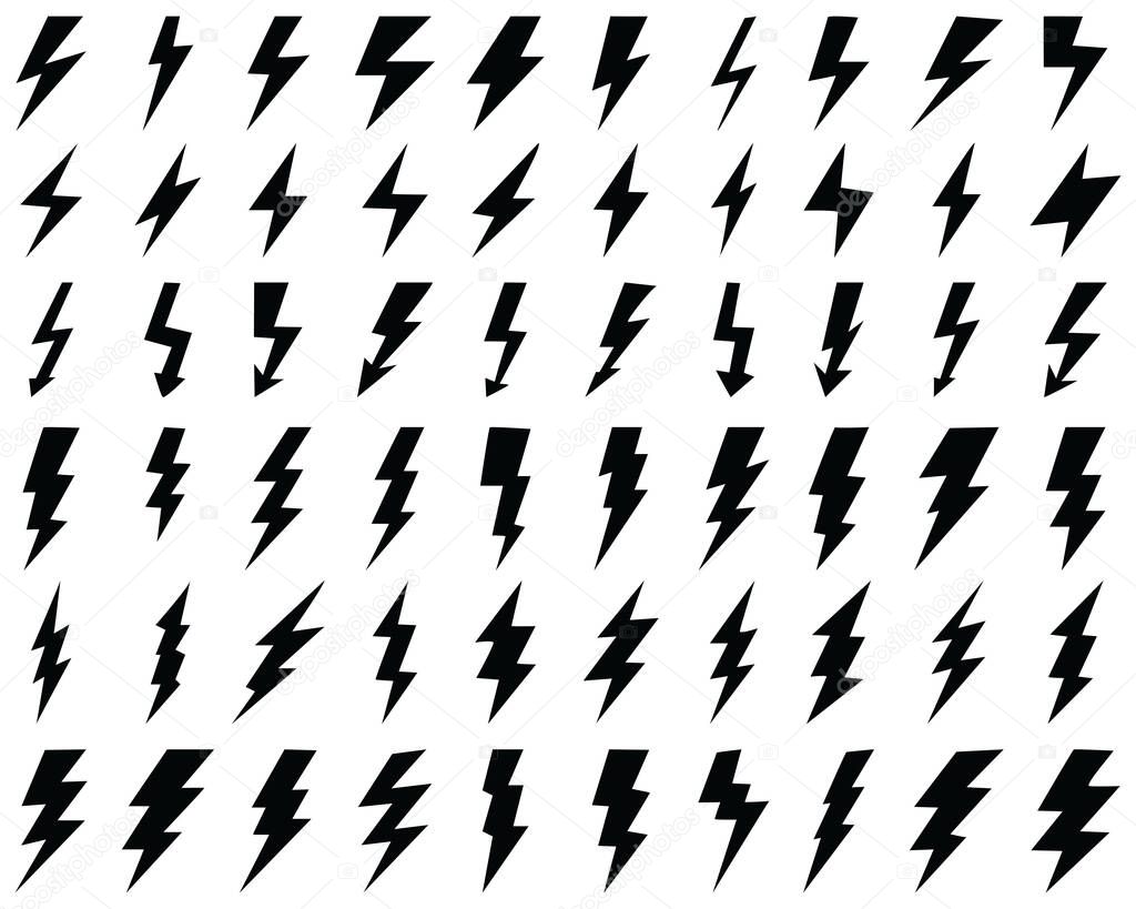 Black thunder lighting bolt Icons on a white background