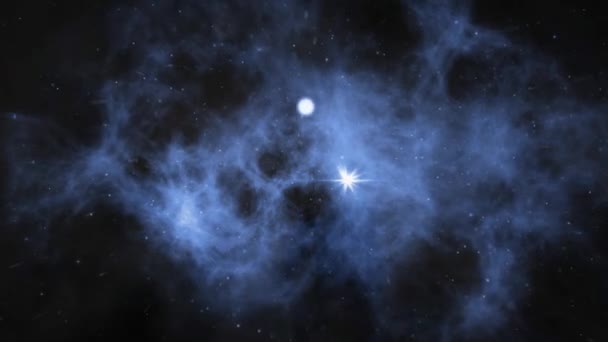 Kozmos Mavi Uzay Uçuş Arkaplan Döngüsü Mavi Bulut Formasyonu Parçacıklar — Stok video